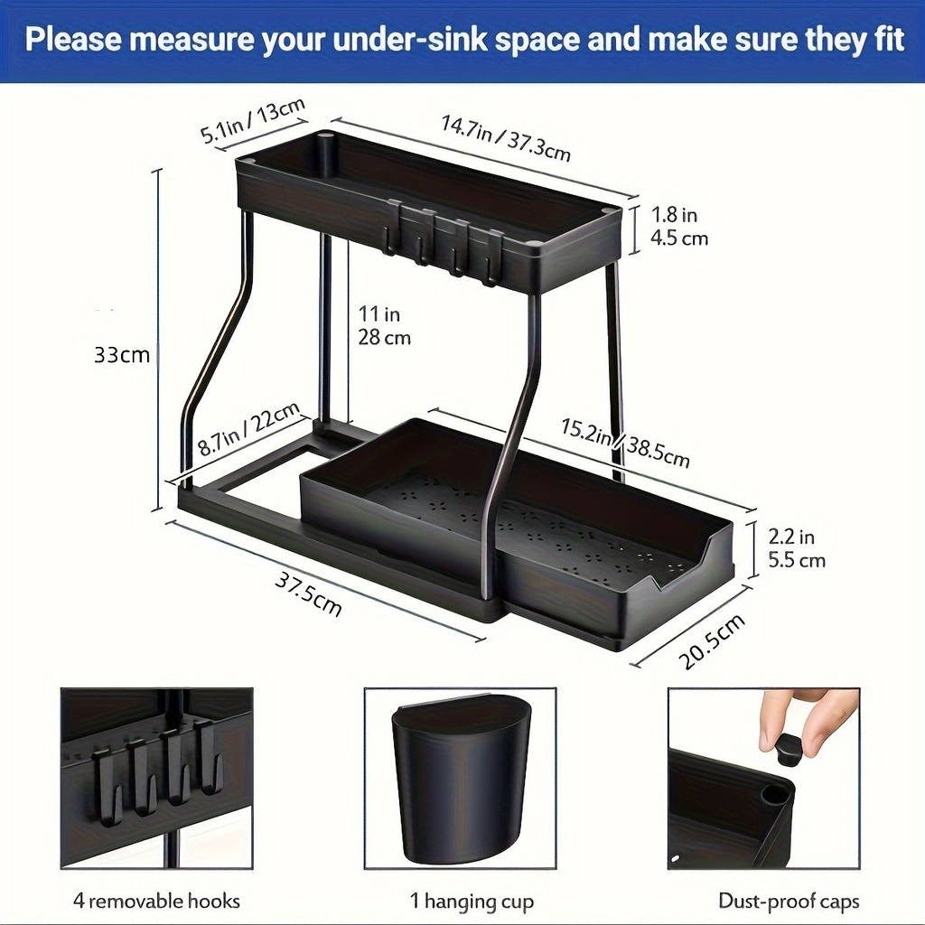 Space Saving 2 Tier Under Sink Organizer,Pull Out Storage Bo 6