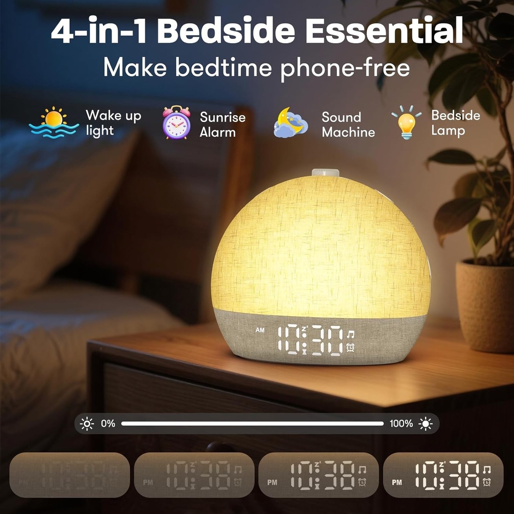 Wake Up Light Sunrise Alarm Clock Timer 30 White Noise Sound 3