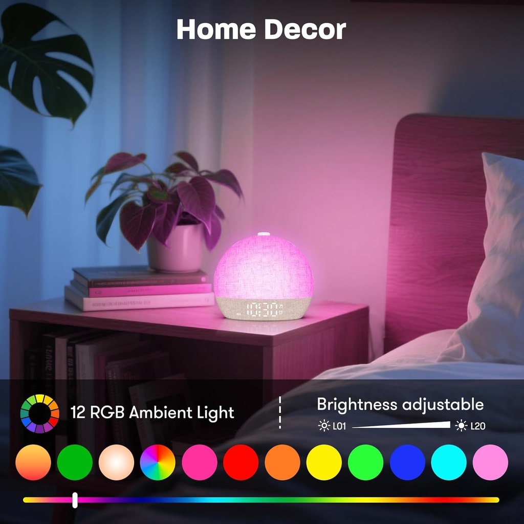 Wake Up Light Sunrise Alarm Clock Timer 30 White Noise Sound 5