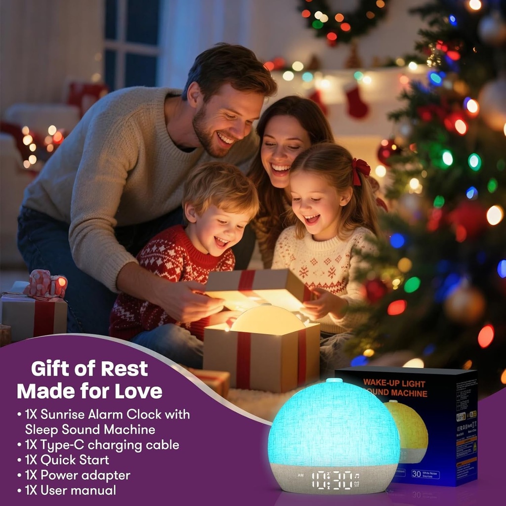 Wake Up Light Sunrise Alarm Clock Timer 30 White Noise Sound 6
