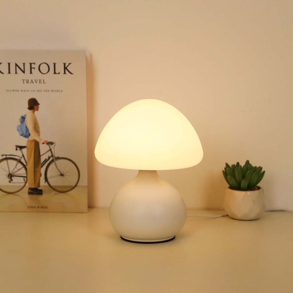 Modern Minimalist Mushroom Table Lamp with Three Color Switching and (WHITE)