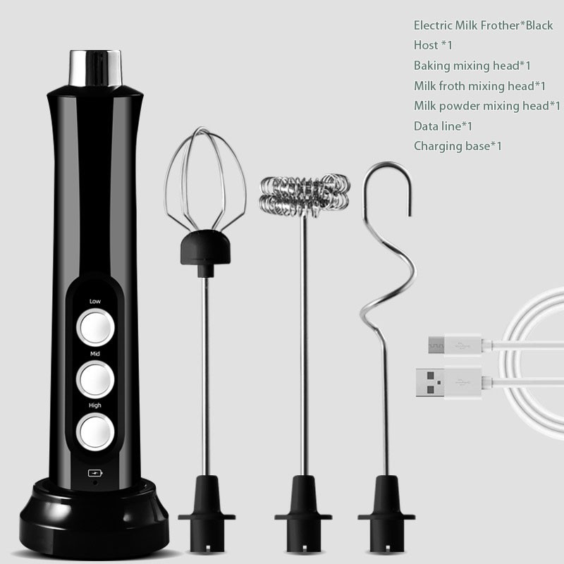 3 In 1 Electric Milk Frother Rechargeable Milk Foam Maker Handheld (Noir)