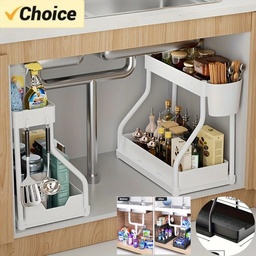 Space Saving 2 Tier Under Sink Organizer,Pull Out Storage Box Durable